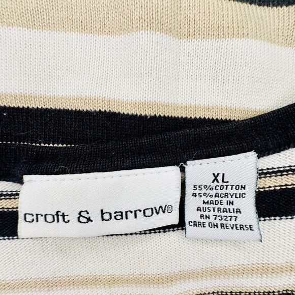Croft & Barrow Black Tan Stripe Squareneck Knit Sweater Tank Top Shirt - X-Large - Picture 5 of 9